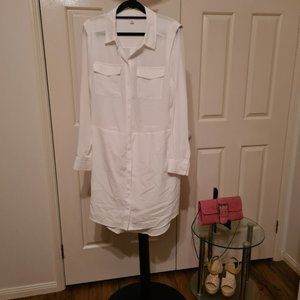 WITCHERY Womens Tops Dress White Sheer  Blouse Size 10 Button up chest pockets